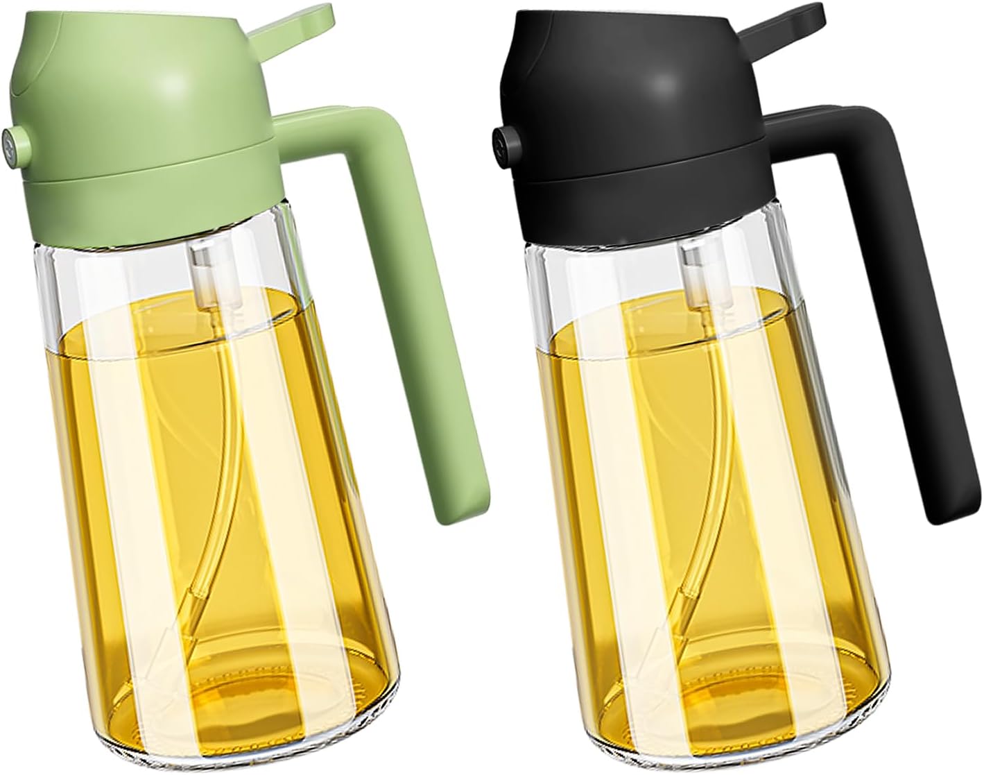 – 470ml 2-in-1 Oil Sprayer and Dispenser Bottle Cooking Oil Sprayer for Air Fryer, Grilling & Salad, Non-Toxic Glass Design (2-Pack，Black&Green)