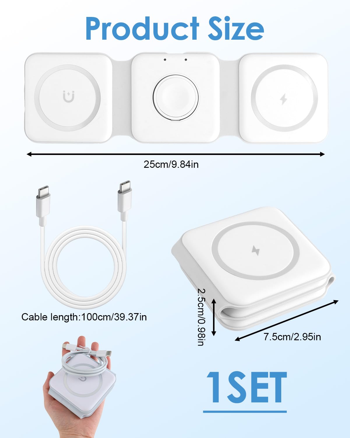 Caricatore Wireless i Phone 3 in 1 MgSafe, Stazione di Ricarica Rapida Pieghevole per Phone 16/15/14/13/12, A pple Watch Series 10/9/8/7/6/SE e Air Pods, Base di Ricarica Sicura, Portatile e Compatta