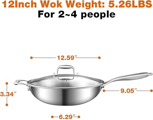 Miniatura 34 de DELARLO Sartén de acero inoxidable de tres capas de cuerpo entero de 9.45 pulgadas, woks de acero inoxidable y sartenes para freír, sartén pequeña