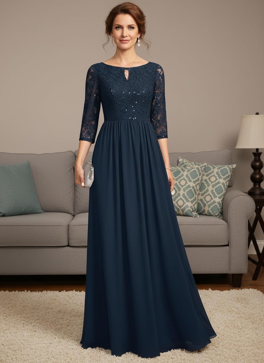 A-line Chiffon Mother of the Bride Dresses for Women Sequin Lace Long Formal Dresses Prom Evening Gowns