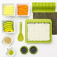SushiQuik Sushi Making Kit for Beginners & Kids - Rice Frame, Paddle, Mat, Cutter, Base & Soy Caps
