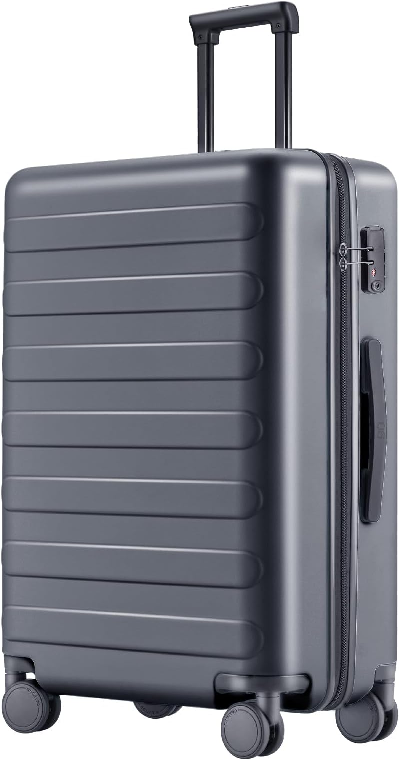 Medium Checked Luggage 24 Inch, Checking In Luggage with Smooth Spinner Wheels, Lightweight, Hard Shell PC Suitcase, Lightweight Travel Luggage, TSA Approved (Grey, Rhine Basic)