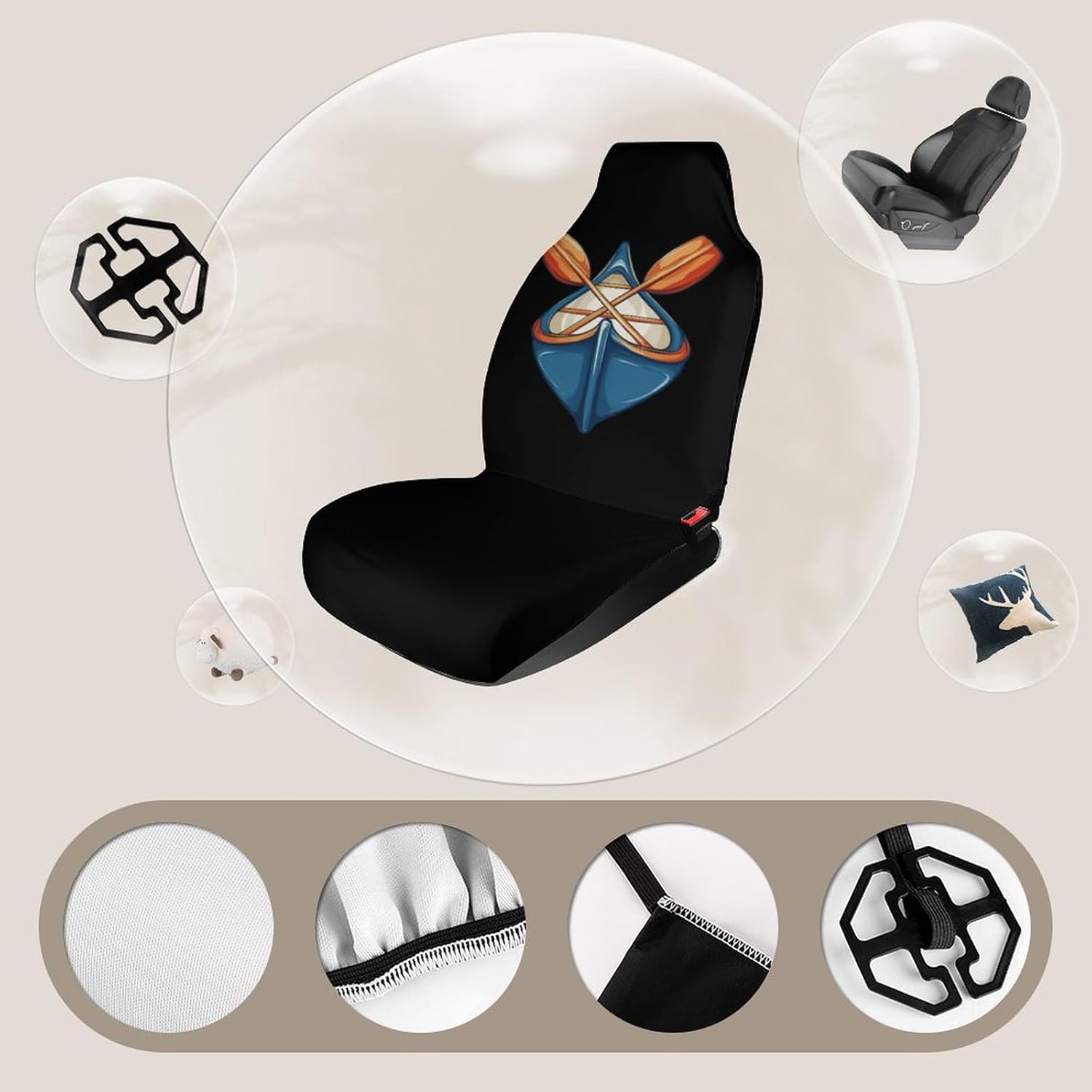 Paddling Canoe Rower Canoer Rowing Paddler Car Seat Covers Universal Car Front Seats Protector Auto Interior Accessories 2PCS