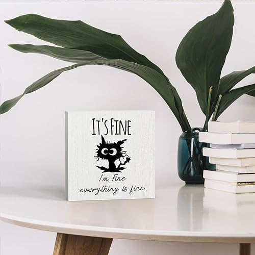 Miniatura 2 de Letrero con texto en inglés "It's Fine I'M Fine Everything is Fine", decoración de escritorio de gato negro, divertidas decoraciones de escritorio