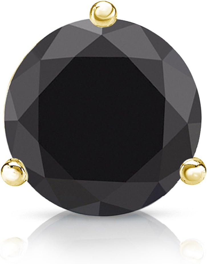 Diamond Wish 14k Yellow Gold Round Black Diamond SINGLE STUD Earring (2ct TW) 3-Prong Martini Set, Screw-Back