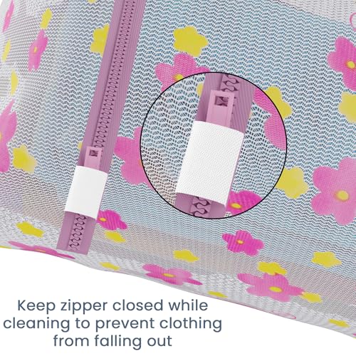 Image of Kuber Industries Set of 6 Polyester Mesh Laundry Bag with Zip | Reusable Washing Bags for Washing Machine | Ideal for Lingerie, Delicate Fabric & Shoes Protection | YZ-8-3 | Sunflower Design - Pink