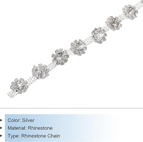 Miniatura 3 de MECCANIXITY Borde de diamantes de imitación de 2 yardas, aplique de cadena de diamantes de imitación en forma de flor para manualidades, decoración