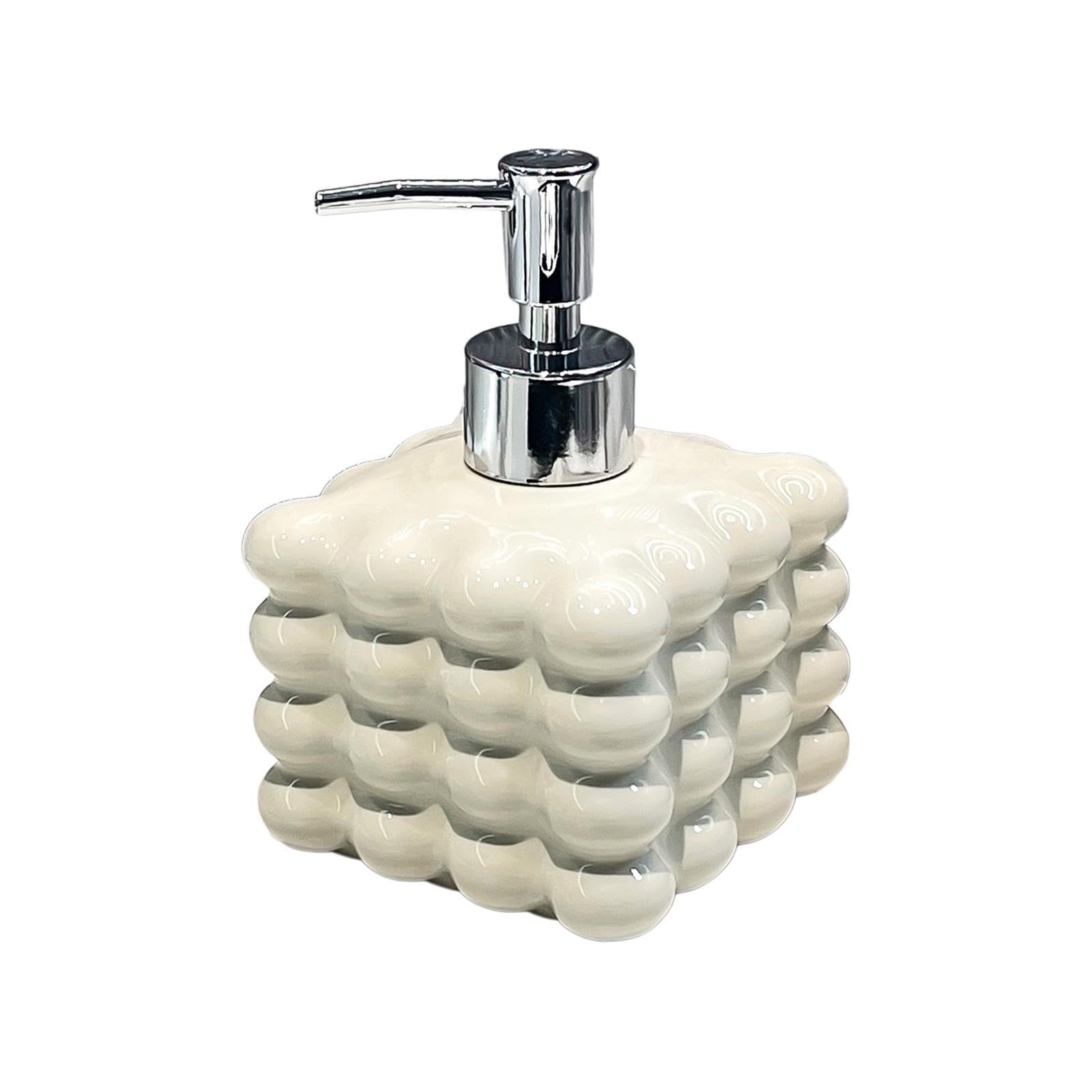 TWISAXC Savvy Ceramic Lotion Bottle With Pump Exquisite Porcelain Lotion Dispenser Easy Hand Soap Dispenser Kitchen Hand Soap Hotel With Pump Kitchen, white, 14.3x9.3cm