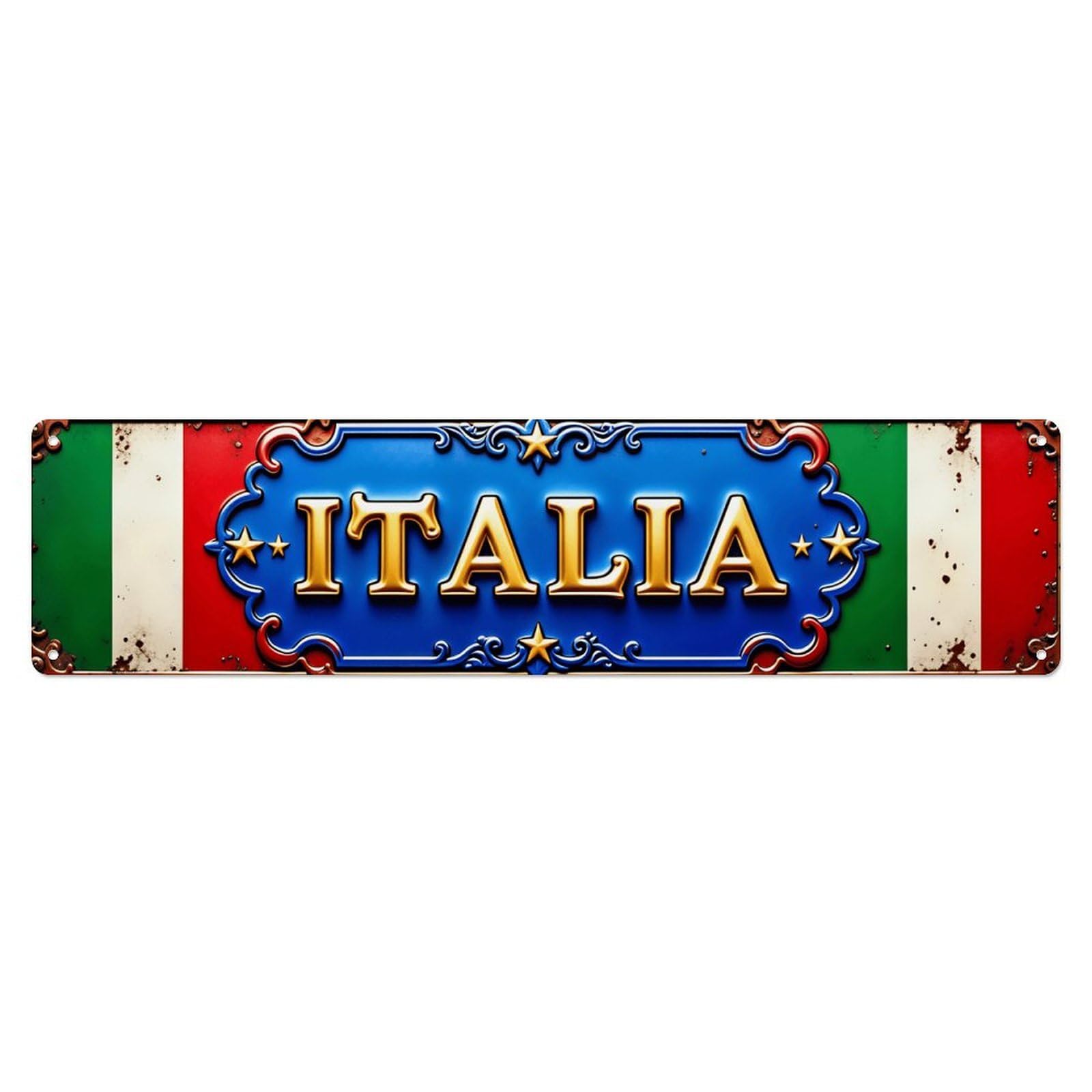 Italia Italy Flag Ornate Vintage Long Metal Sign Vintage Aluminium Metal Sign, Retro Wall Decor for Home, Bar, Garage & Farmhouse 10 * 40cm