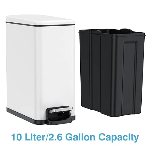 Miniatura 6 de BETHEBEST Basurero de baño con tapa, cubo de basura con pedal de pie con cubo de forro extraíble, cubo de basura rectangular de 2.6 galones para