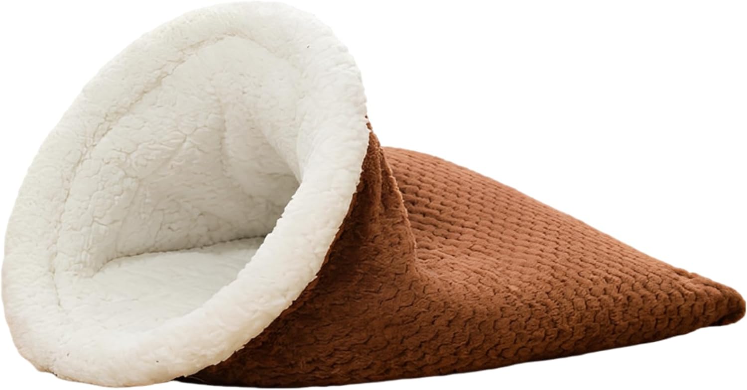 Plush Lined Burrow Cat Bed, Enclosed Sleeping Cuddle Cave for Cats and Small Dogs, Self Warming, Windproof Design, Machine Washable Polyester Pet Bed for Winter