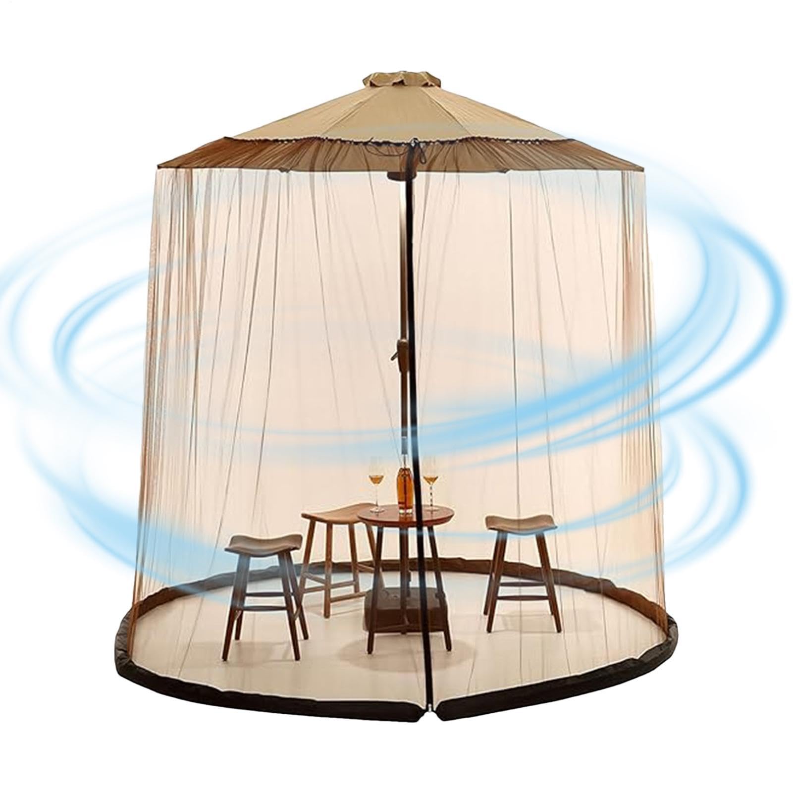 Filet pour parasol extérieur rond en polyester avec double porte zippée