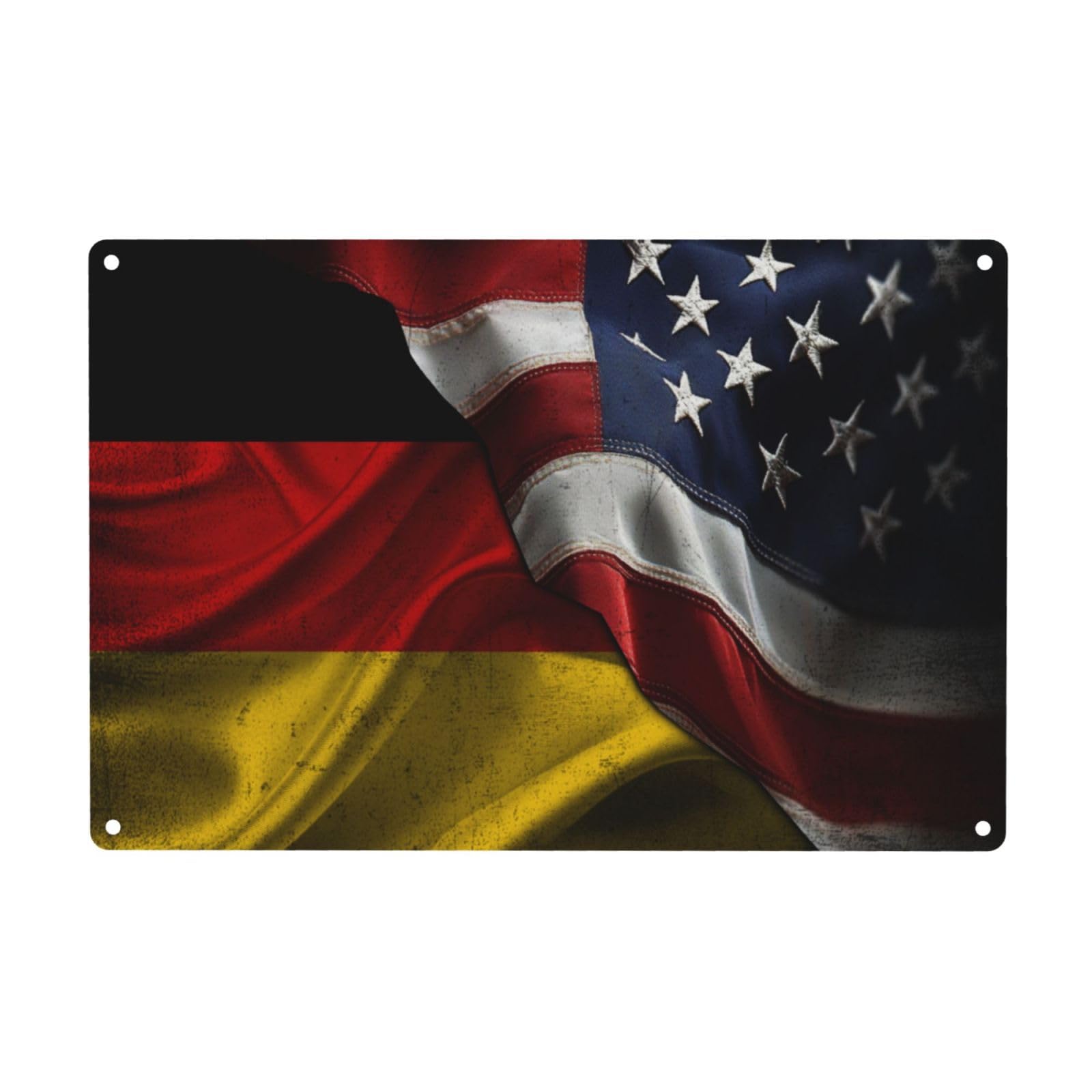 Plaque Métal Drapeau Allemagne États-Unis, finition étain de collection M