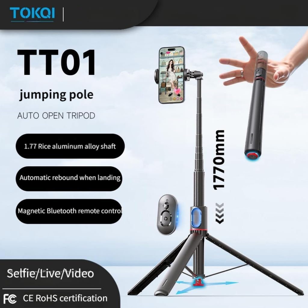 Phone Tripod: a Floor-Ready Selfie Stick Tripod with Remote Control. Extendable, Suitable for Travel. Sturdy, Works with iPhone and Android Systems.