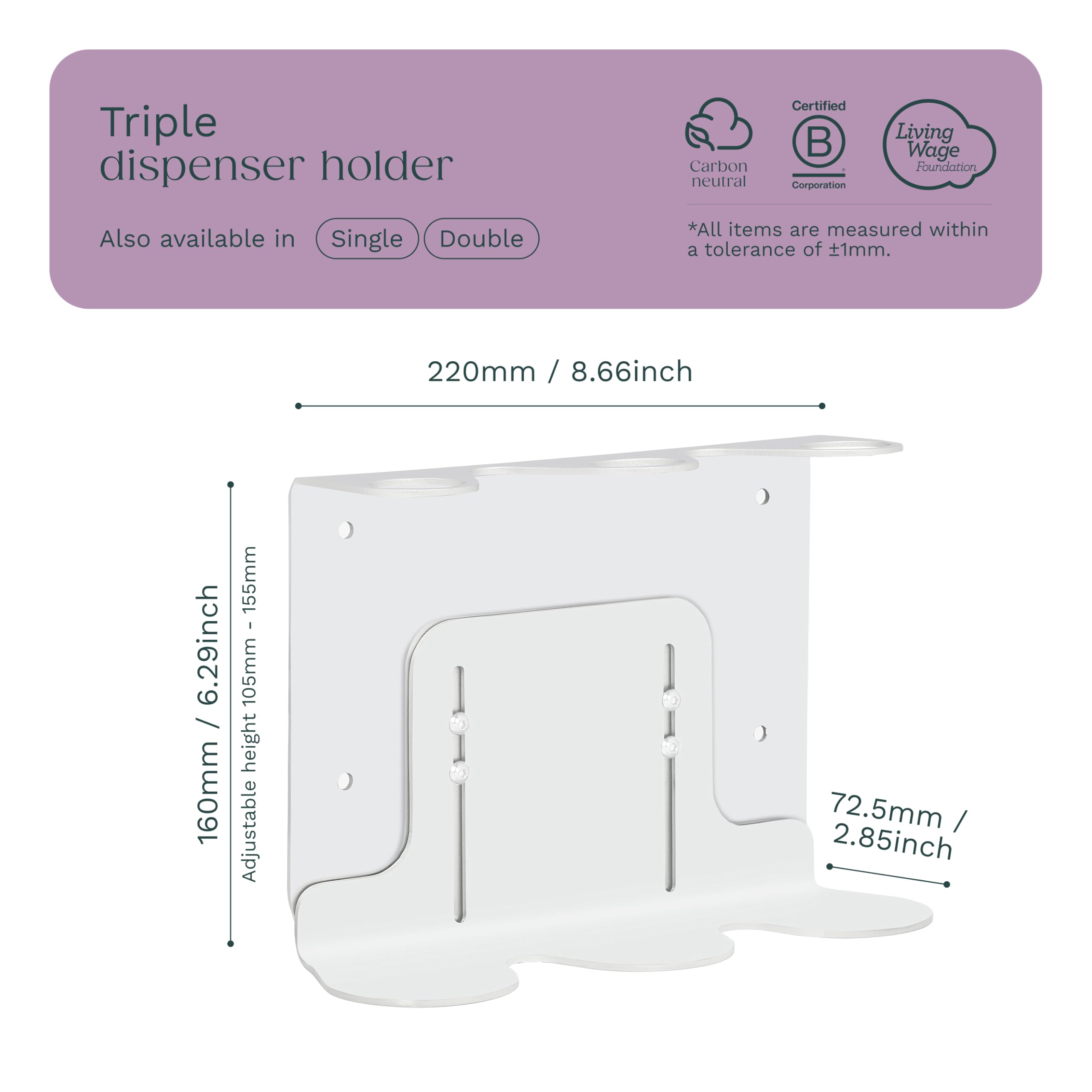 Kuishi Supporto per dispenser di sapone da parete, 250-500 ml, resistente alla corrosione e ai segni, decorazione, bottiglie non incluse (bianco, triplo)