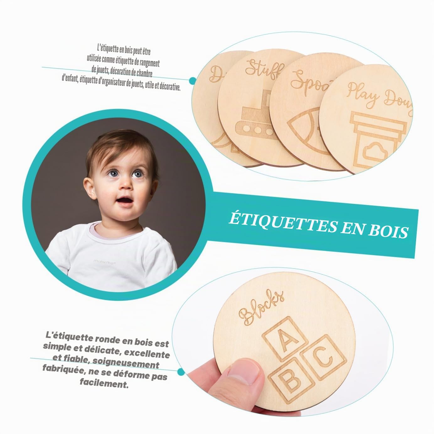 Toddmomy 32 Pcs Nouveaux Disques Cercle Artisanat Motifs Ornement Étiquettes Jouet Maison Organisateur Cercles Étiquettes Bois Décor Paniers Garde-Manger Ornement Maman Artisanat