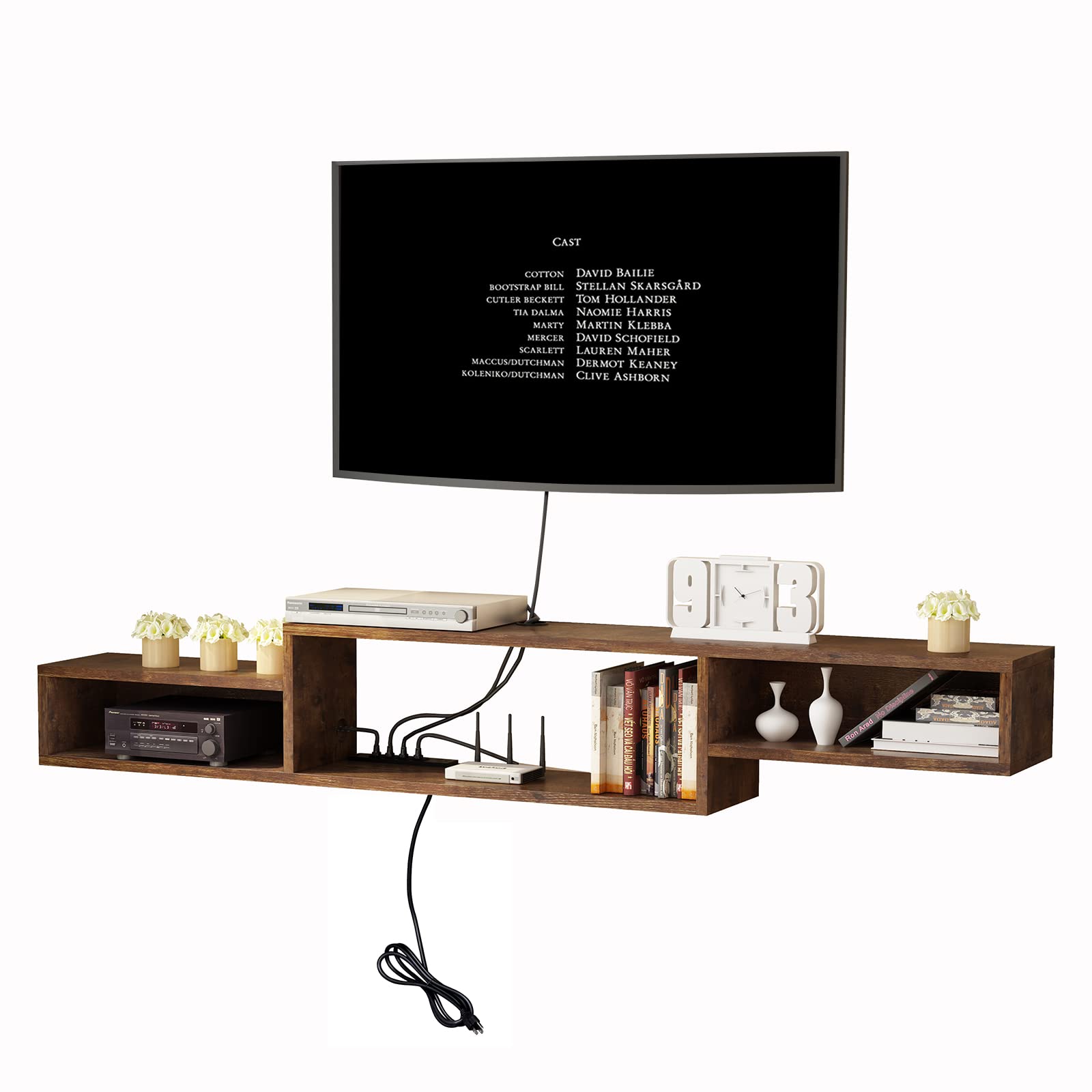 Floating TV Stand Wall Mounted with Power Outlet 59", Floating