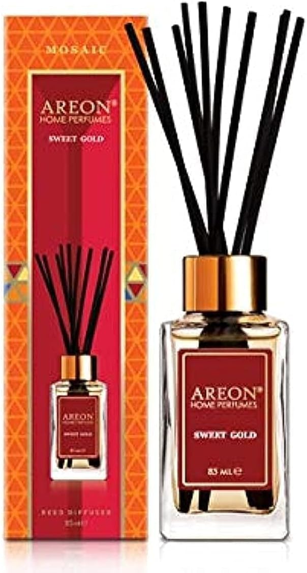 Areon Home Luxury Perfume Reed Diffuser + 10 Rattan Reeds, Sweet Gold 85 ml