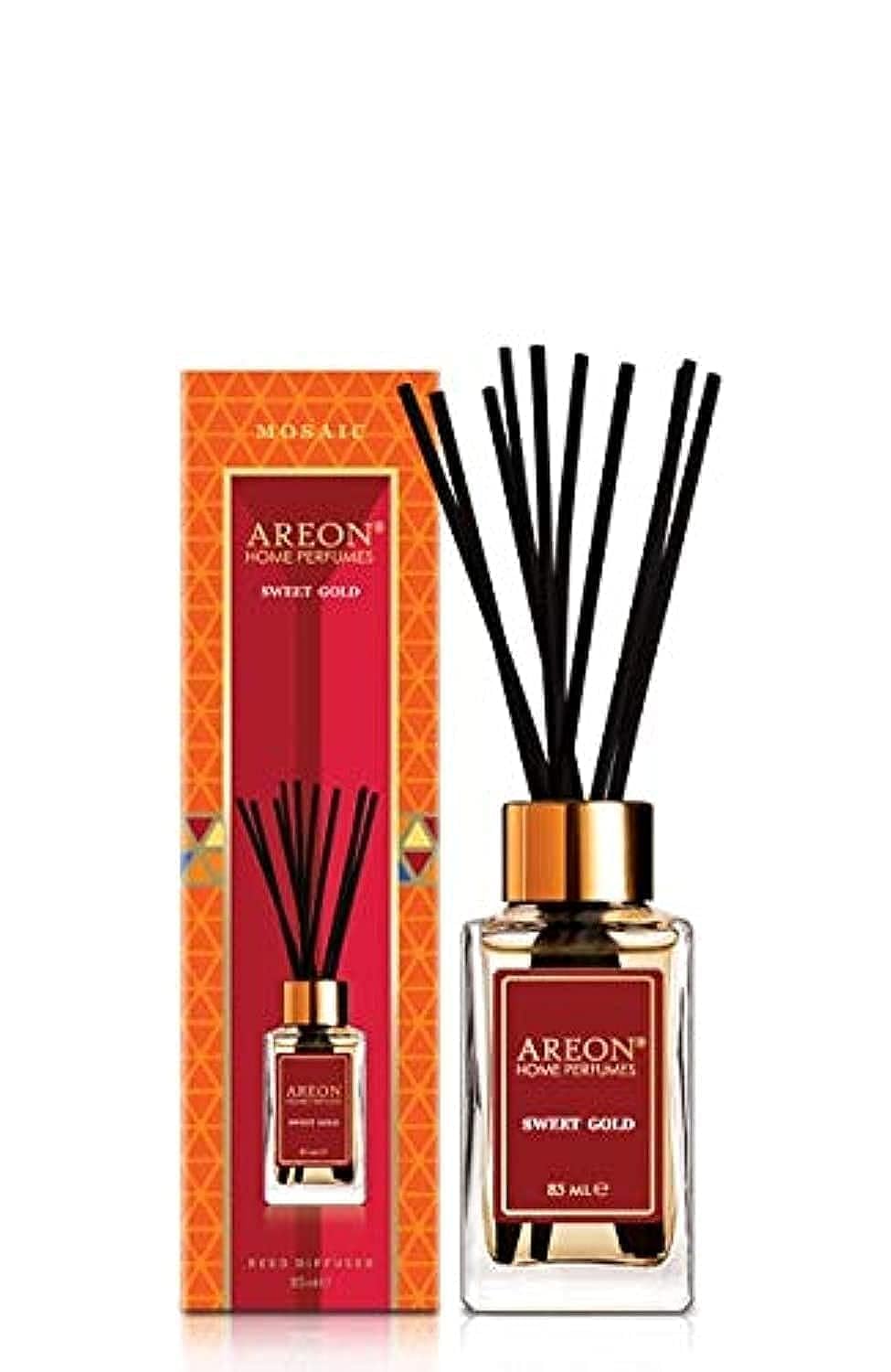 Areon Home Luxury Perfume Reed Diffuser + 10 Rattan Reeds, Sweet Gold 85 ml
