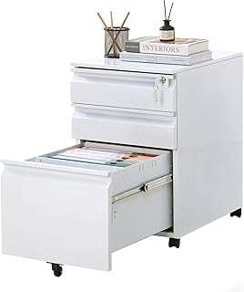Garvee Mobile Filing Cabinet 3 Drawer,Under Desk File Cabinet with Lock & Anti-Tip Wheel, Metal Rolling Filing Cabinets for Home Office Organizer,a4/Letter/Legal Hanging File Folders