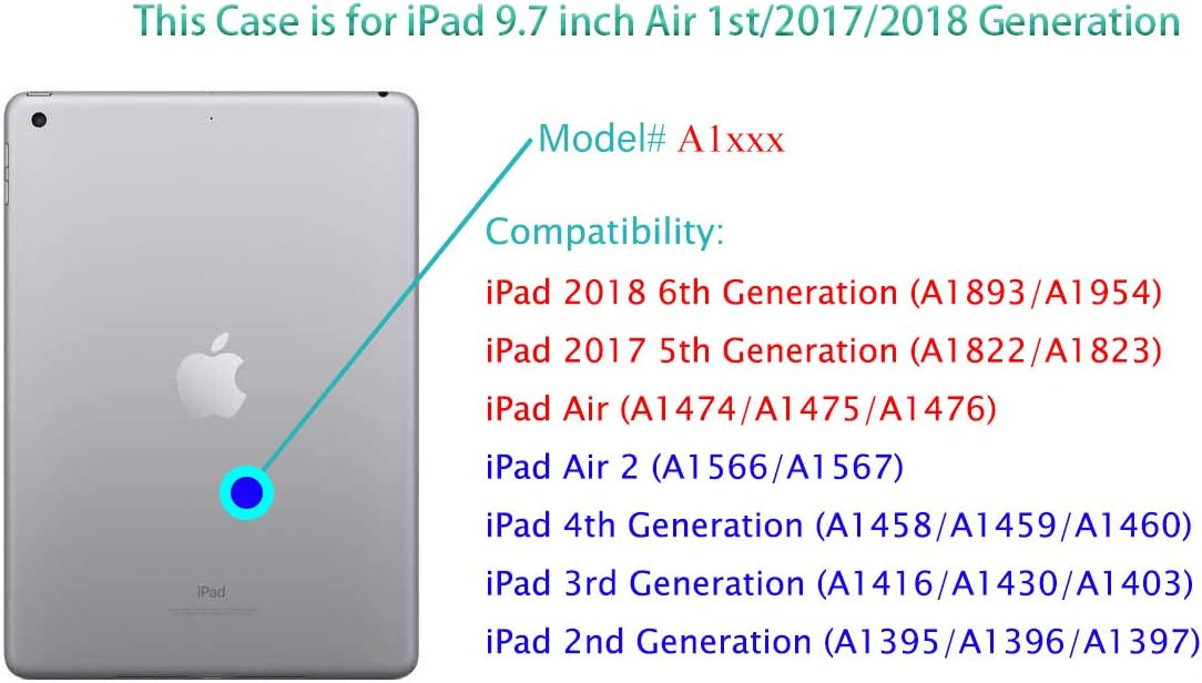 iPad 9.7 Case 2018, iPad 6th Generation Cases (Air 1st/5th/6th) 9.7" High-Impact Shock Absorbent Dual Layer Silicone and Hard PC Bumper Protective Case (Purple/Cyan)