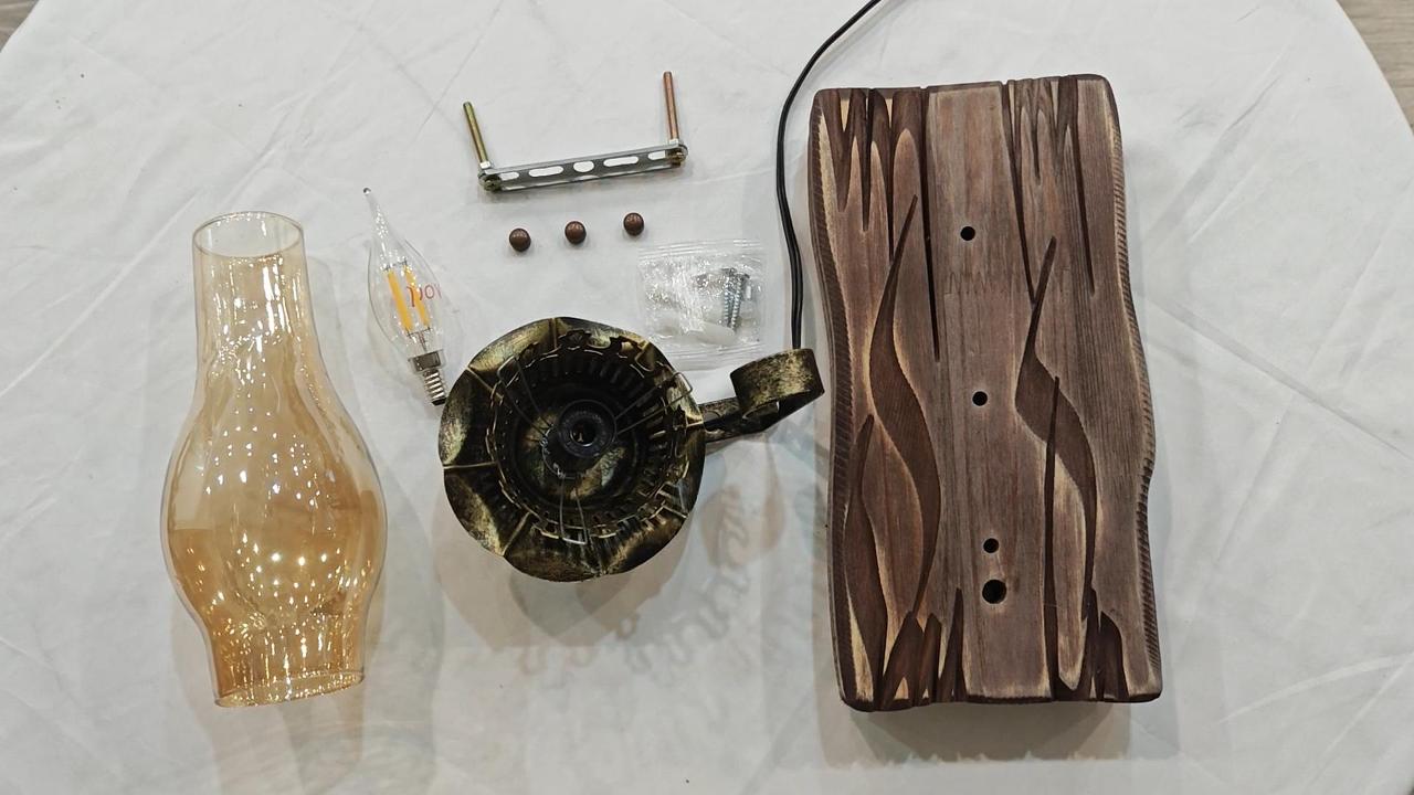 Image of Rustic Wall Sconces Sets of 2, Oil Rubbed Bronze Wall Sconce Indoor Retro Wall Lamps with Amber Glass E12 Wood Bedside Wall Light Fixture for Hallway Living Room Bedroom Fireplace