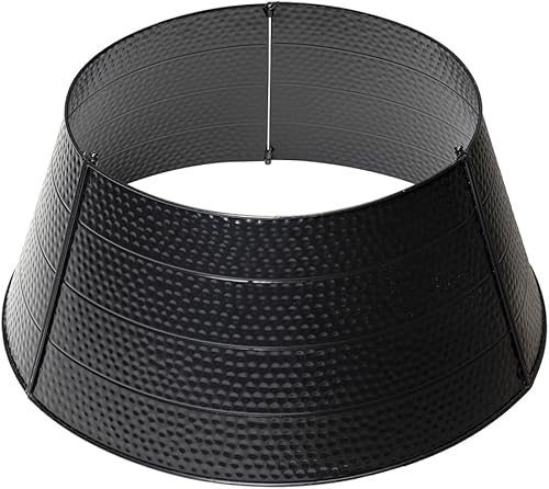 Miniatura 3 de Glitzhome Collar de árbol de Navidad, 26 pulgadas de profundidad de metal martillado negro para árbol de árbol, cubierta de base de árbol, anillo