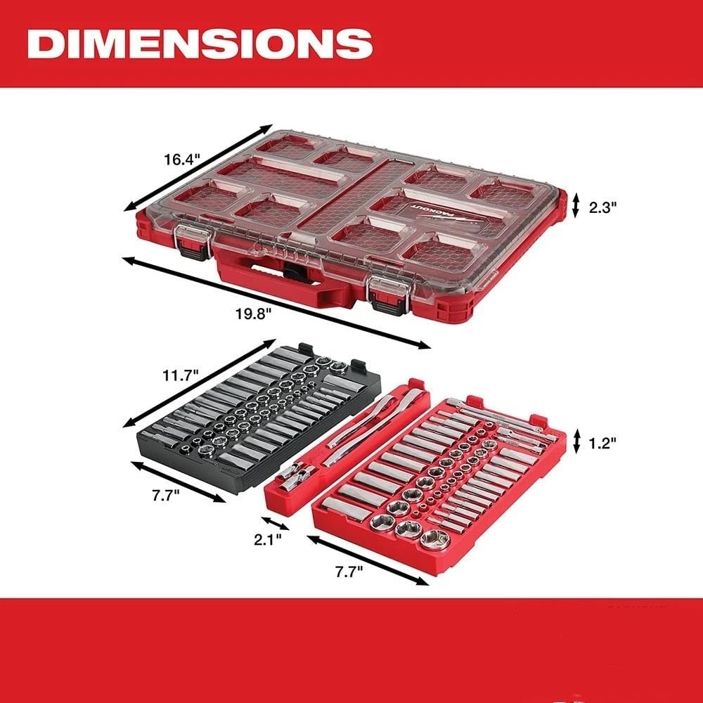 106PC 48-22-9486 for Milwaukee 1/4" & 3/8” Drive Ratchet & Socket Set with PACKOUT Organizer - SAE & Metric