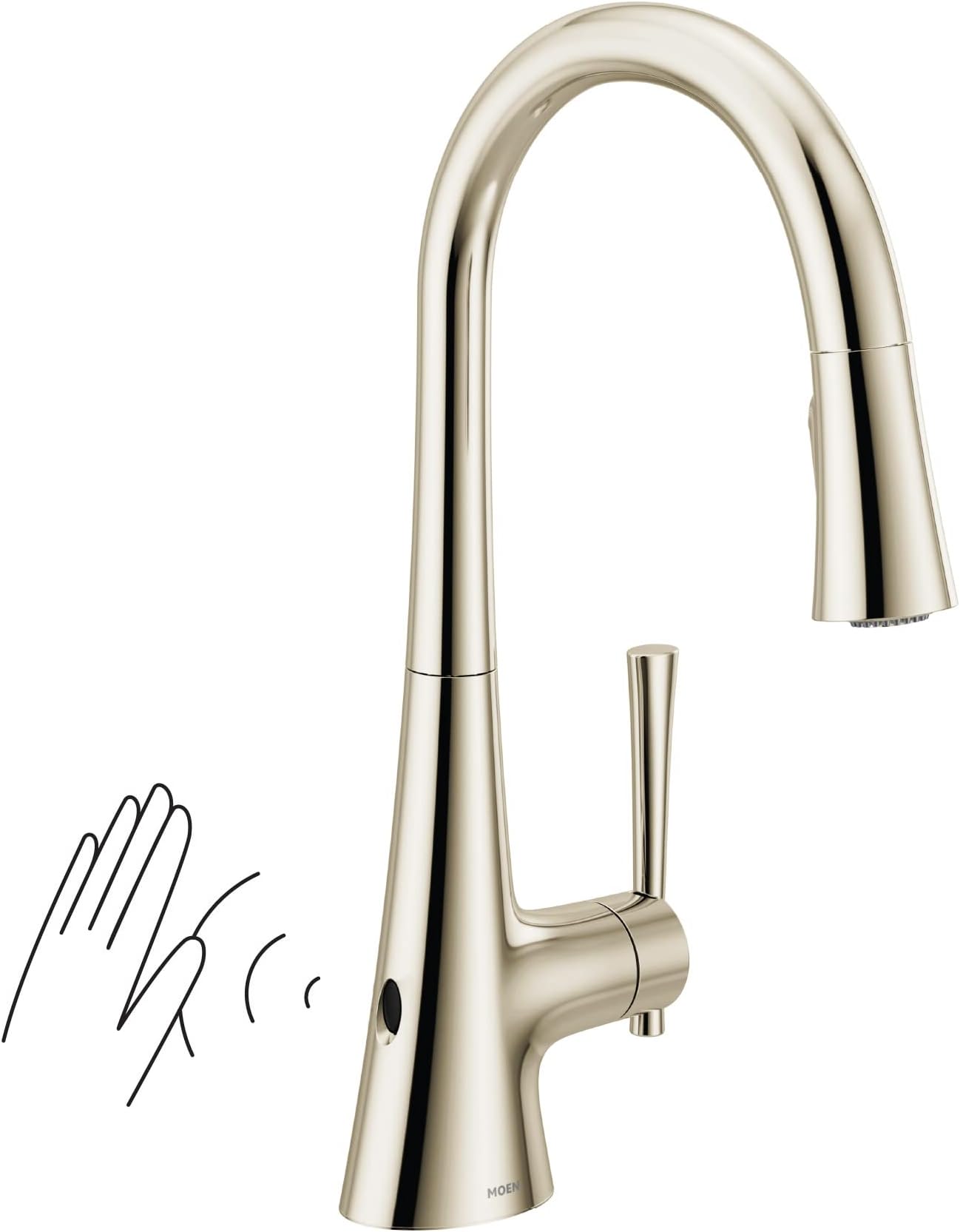 Moen 9126EWNL Kurv Collection Motionsense Wave Sensor Touchless One Handle High Arc Pulldown Modern Kitchen Faucet Featuring Power Clean, Polished Nickel