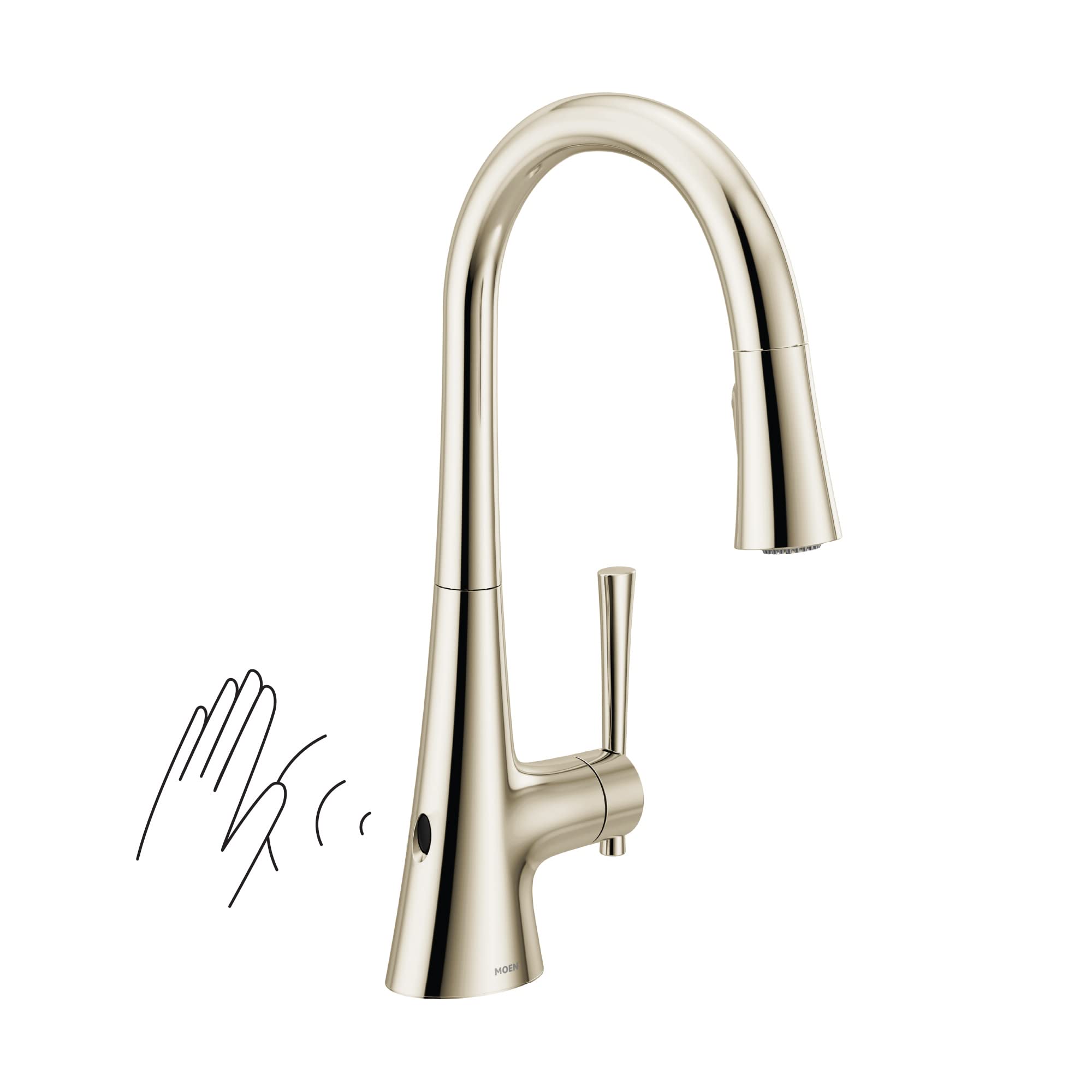 Moen 9126EWNL Kurv Collection Motionsense Wave Sensor Touchless One Handle High Arc Pulldown Modern Kitchen Faucet Featuring Power Clean, Polished Nickel