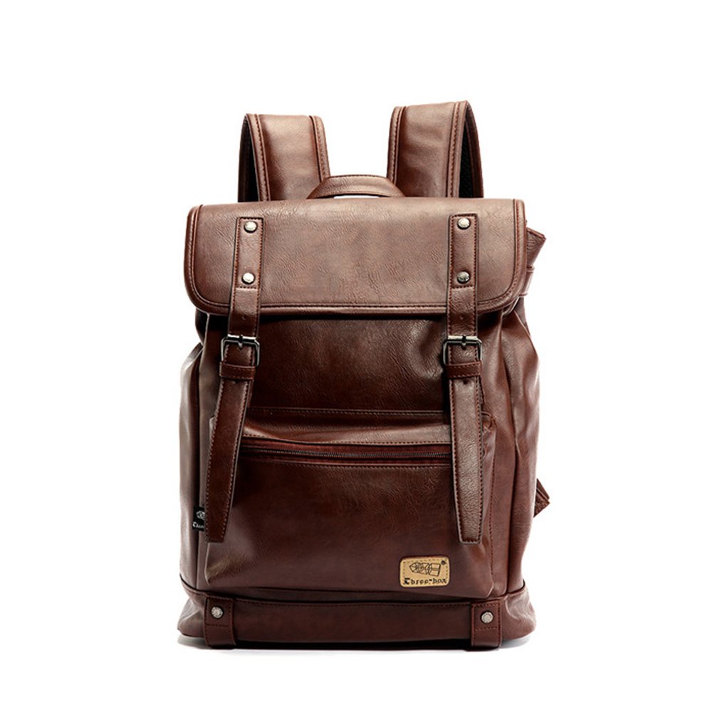 Retrò Vintage Zaini in Pelle PU Esterni Viaggi Zaino Scuola Borsa a Tracolla fit iPad e 14" Laptop Backpack per Uomo e Donna (Caffè)