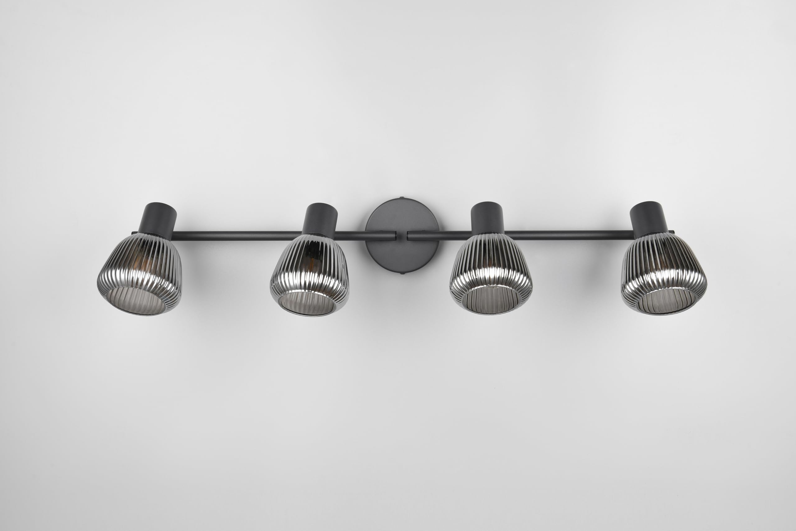 Trio Leuchten Barra de focos TARIFA 862800432, Metal Negro Mate, Vidrio Cromado Vaporizado, excl. 4x E14