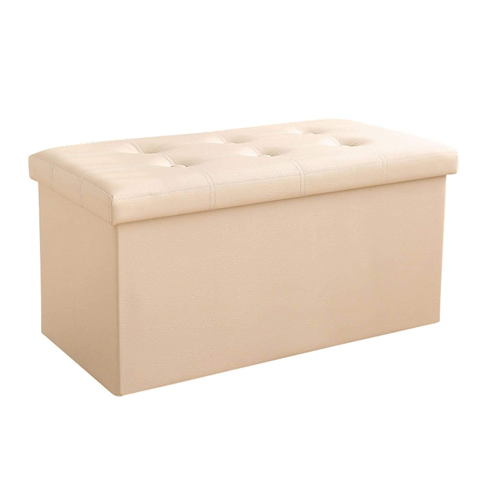 Repose-pieds simili cuir crème ultra robuste supportant 200 kg avec assise capitonnée