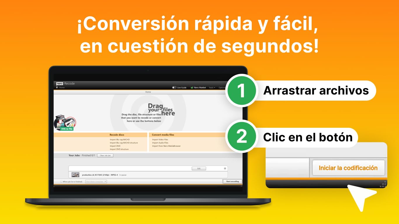 Nero MP4 Converter | Video Converter | Convertir DVD a Mp3 | Audio Converter Software | Vídeo: MP4, MPEG, VOB, DAT | Audio: MP3, WAV, FLAC, MP2 | licencia ilimitada | 1 PC | Windows 11 / 10 / 8 / 7