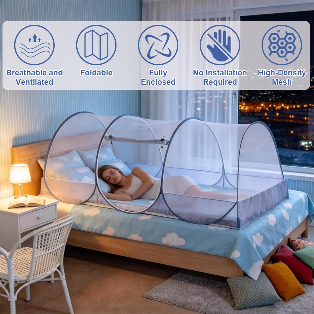 Mosquitera plegable, ultraligera para cama con cremallera, mosquitera portátil para cama individual, mosquitera de instalación gratuita para viajes al aire libre, camping (190 x 90 x 90 cm)