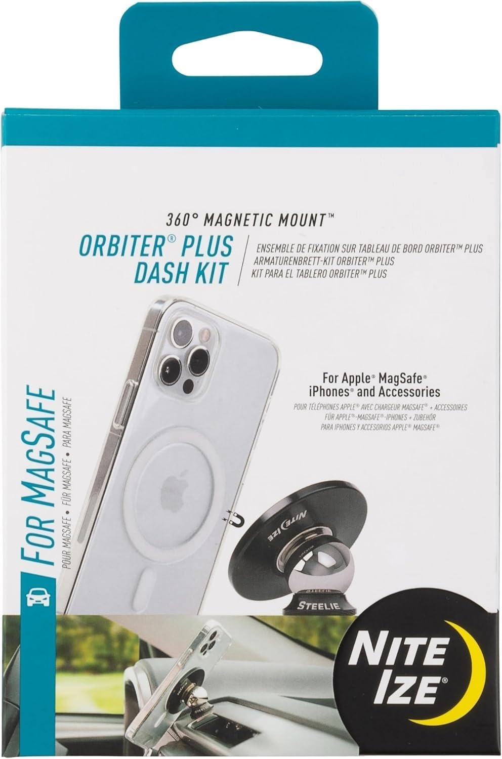 Universal Car Phone Mount Magnetic/Orbiter Plus Dash Mount - All-Metal Car Mount Compatible with Magnets Inside MagSafe iPhones - Cell Phone Holder for Car Dashboard