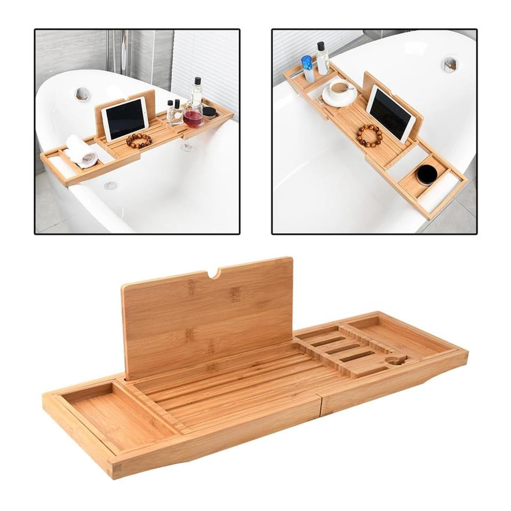 Bandeja de bañera ajustable, estante de baño antideslizante expandible, soporte versátil para una experiencia relajante de spa, se adapta a la mayoría de bañeras