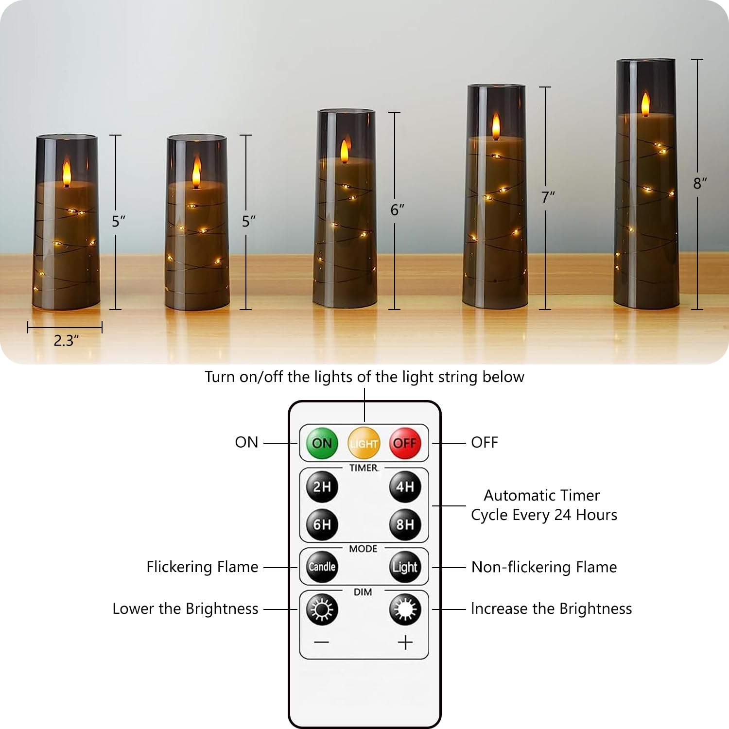 Festive Lights Bougie LED à 3 mèches avec effet flamme vacillante à piles – Cire véritable, support cylindrique en verre fumé avec minuterie (sans télécommande) | Votre wishlist sur Festive Lights Bougie LED à 3 mèches avec effet flamme vacillante à piles – Cire véritable, support cylindrique en verre fumé avec minuterie (sans télécommande) | Votre wishlist sur