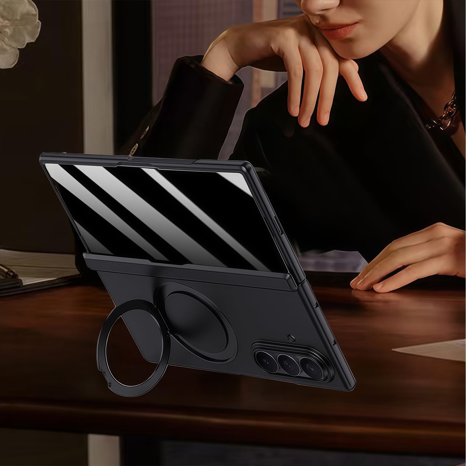 Custodia per Samsung Galaxy Z Fold 8 Ultra con supporto ad anello magnetico, [compatibile] Protezione schermo integrata per la privacy copertura completa cerniera custodia protettiva per