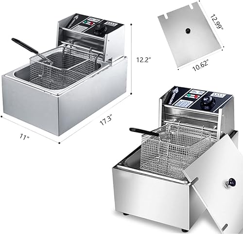 Miniatura 5 de Freidora eléctrica con cesta y tapa acero inoxidable profesional comercial para el hogar máquina de freír con pollo y pavo freidora francesa 1 tanque