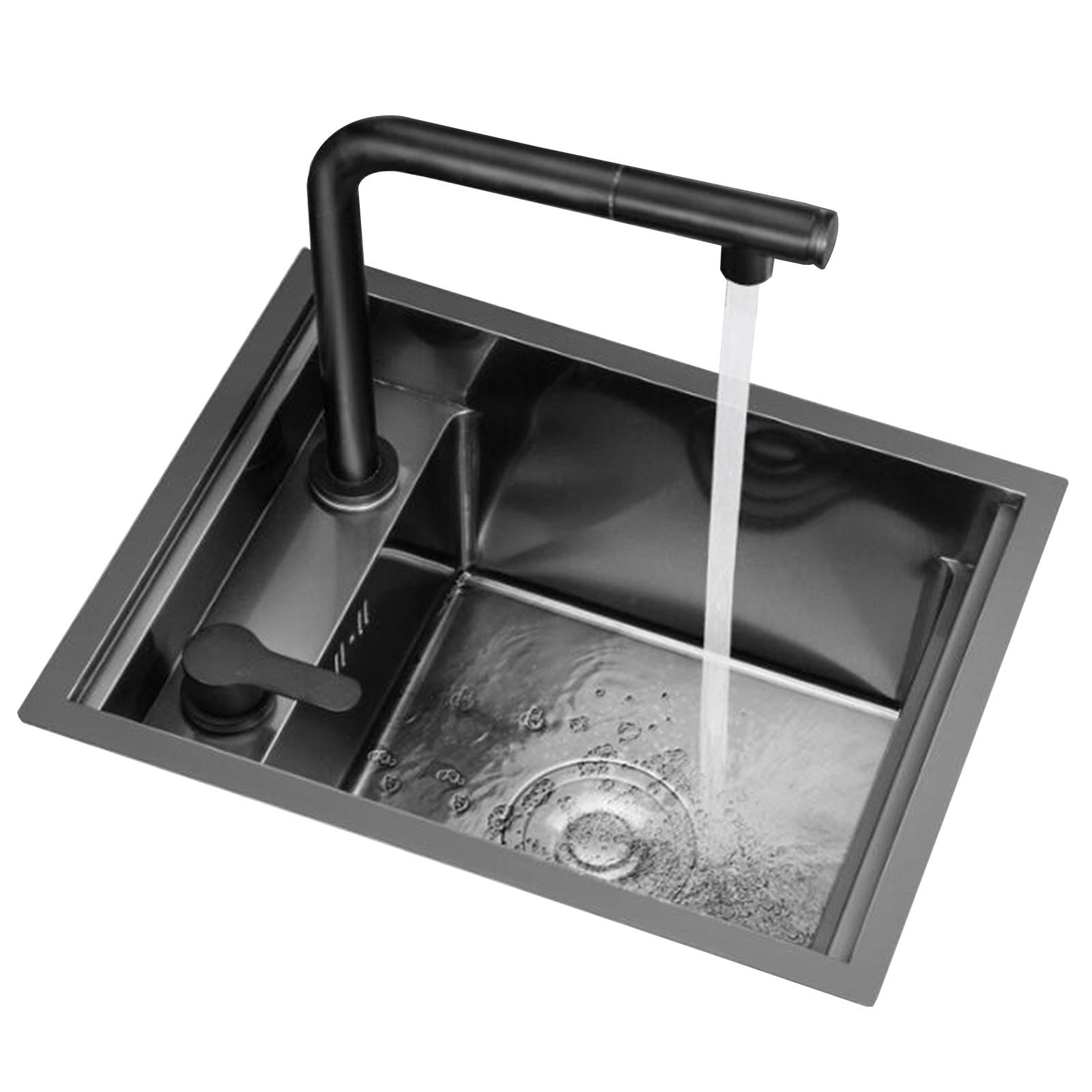 Single Bowl Small Apartment Bar Invisible Sink Mini Stainless Steel Kitchen Sink with Cover Small Single Bowl Dishwashing Sink Two-Speed Water Outlet Faucet(35 * 45 * 22cm)