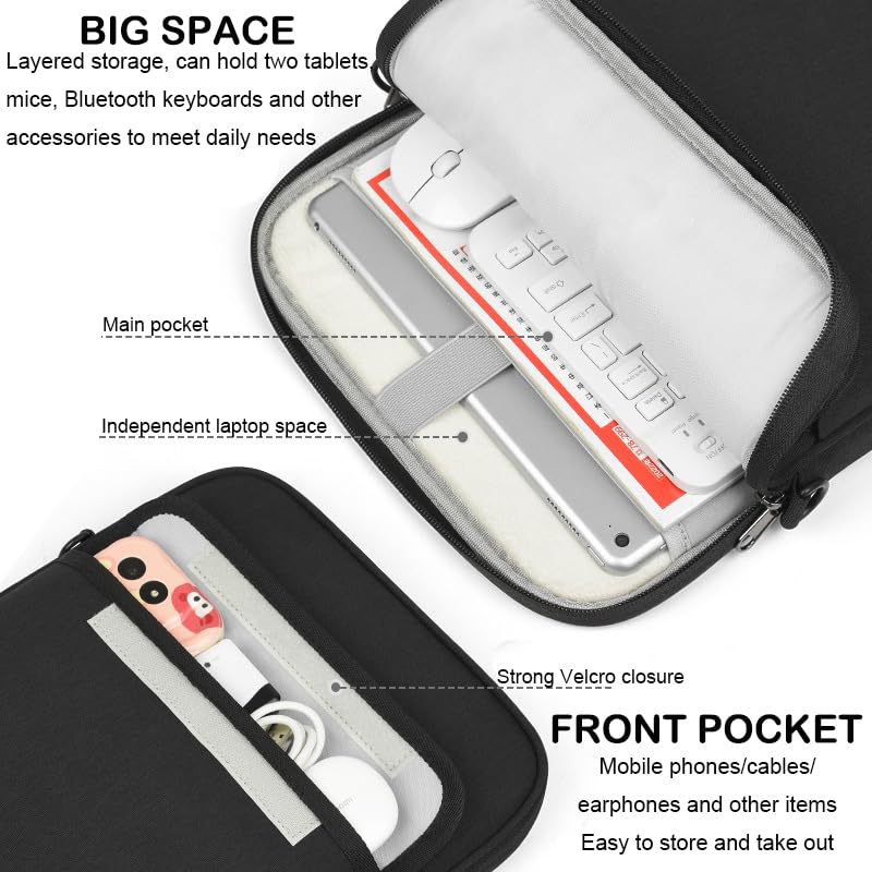 Image of ProElite Tablet Sleeve Bag Upto13 inch for iPad Air 13 /Pro 13 /Pro 12.9 Galaxy Tab S7 /S8 /S9 Plus /S7 /S9 FE Plus 12.4 inch, Lenovo Tab P12, idea tab pro, Yoga Tab Plus, Handle with Shoulder Strap, Black