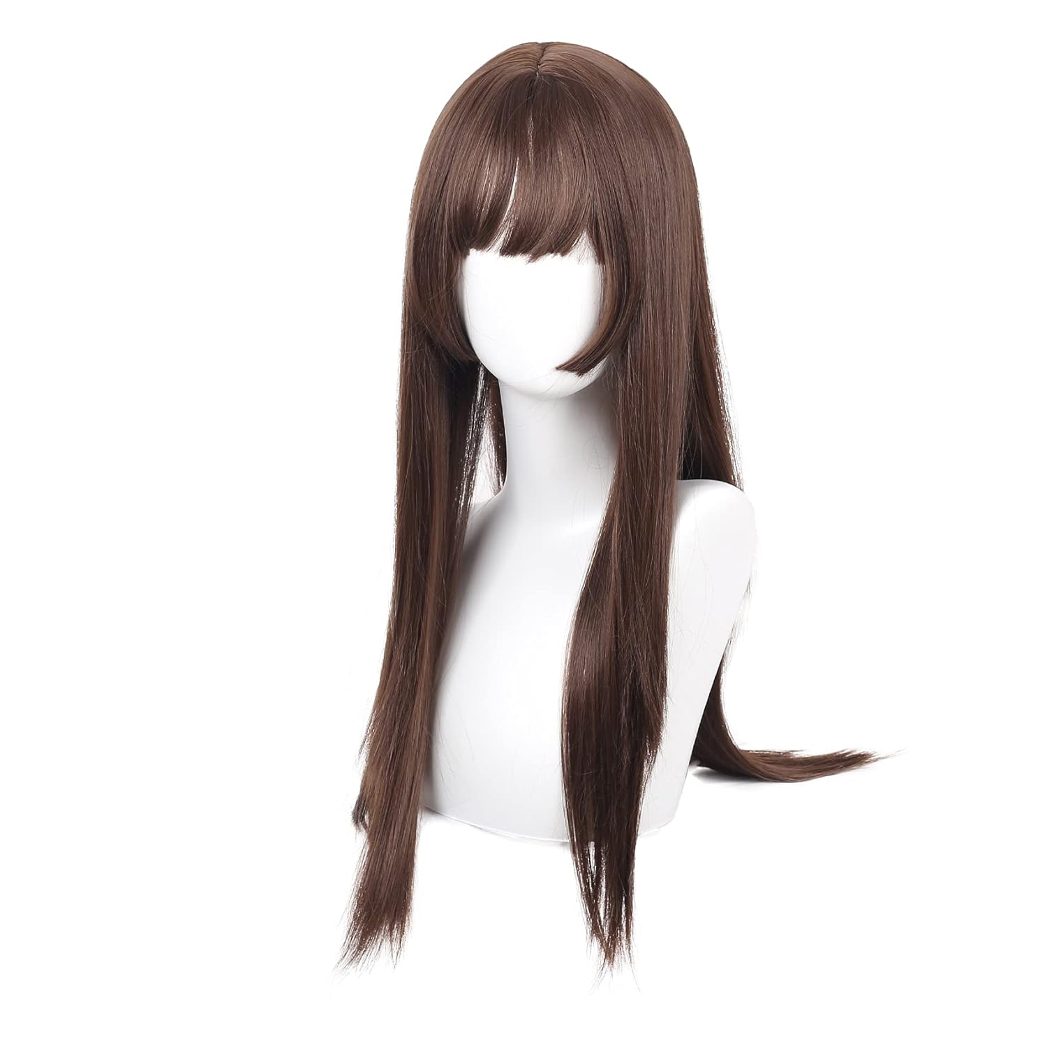 Long Brown Straight Wig with Bangs with Bangs Natural Synthetic Heat Resistant Fiber Hair Wig for Daily Cosplay Halloween Use