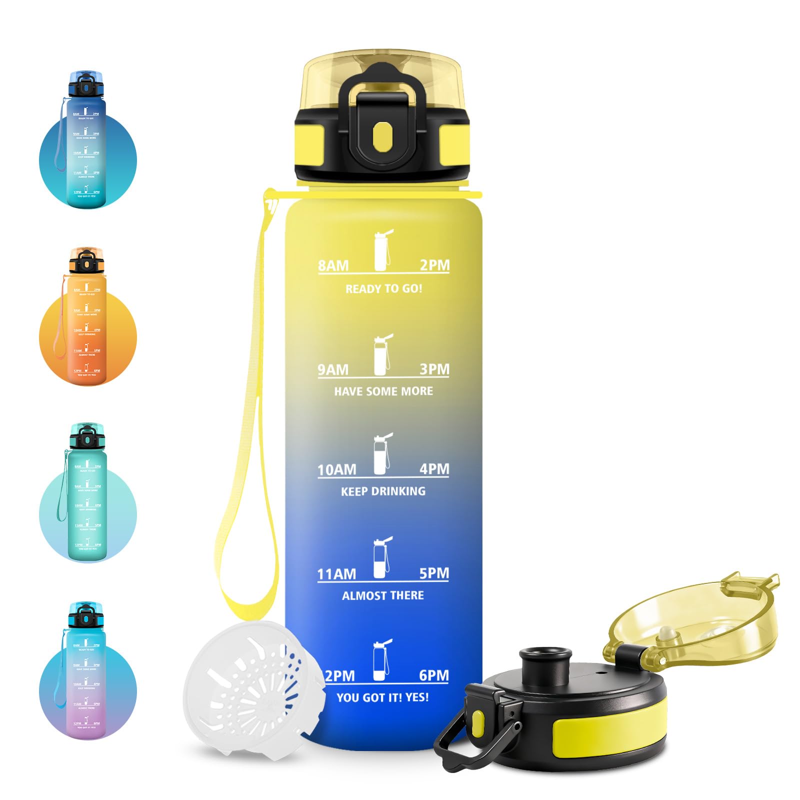 JAPORIA 500ml Water Bottle with Filter and Time Markers, Reusable Sports Water Bottle, BPA-Free, Leakproof, for Kids, School, Office and Sports Activities