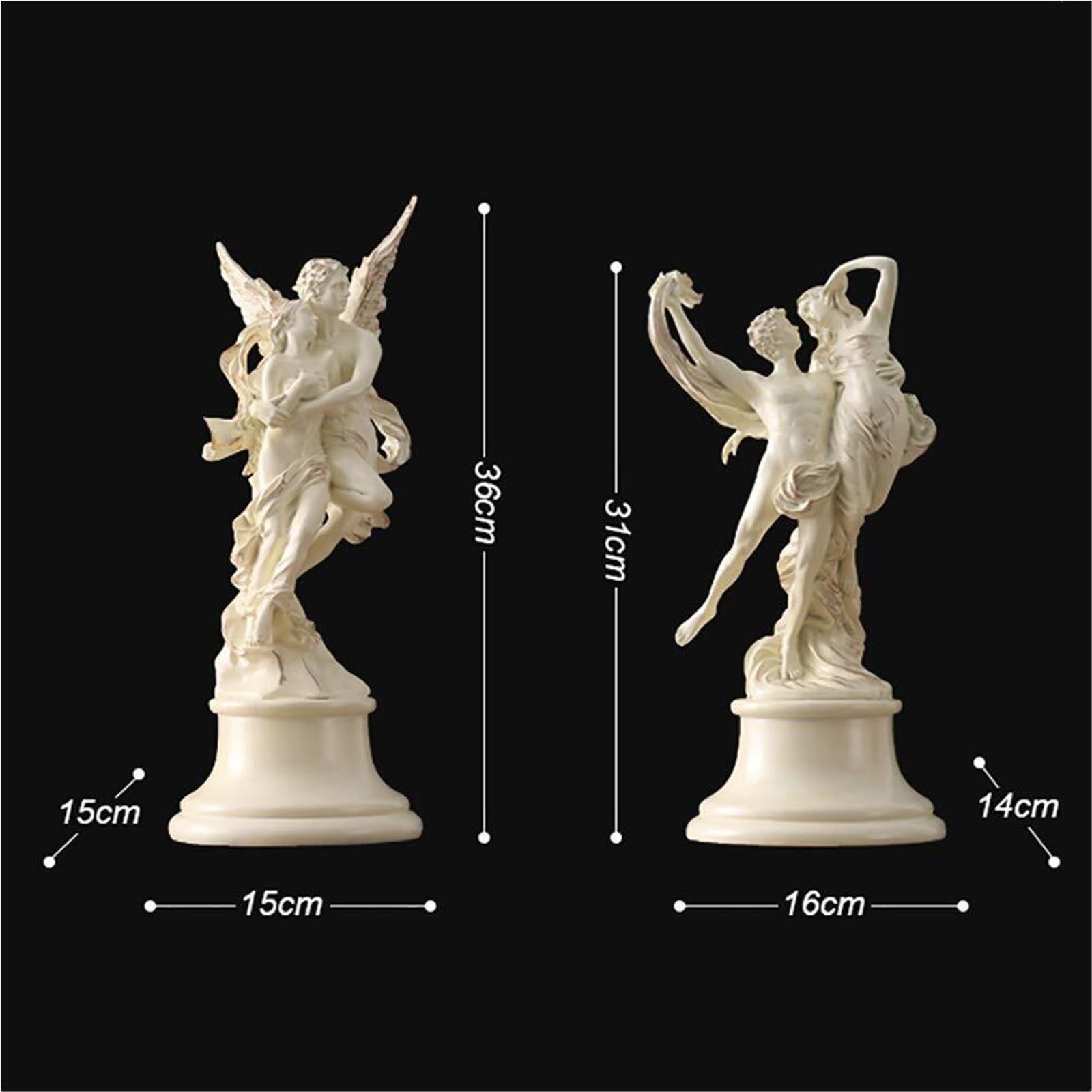 Dekoracja romantyczna para tańcząca statuetka miłość anioł rzeźba uścisk i pocałunek figurka akcesoria do szafki nocnej (32 cm)