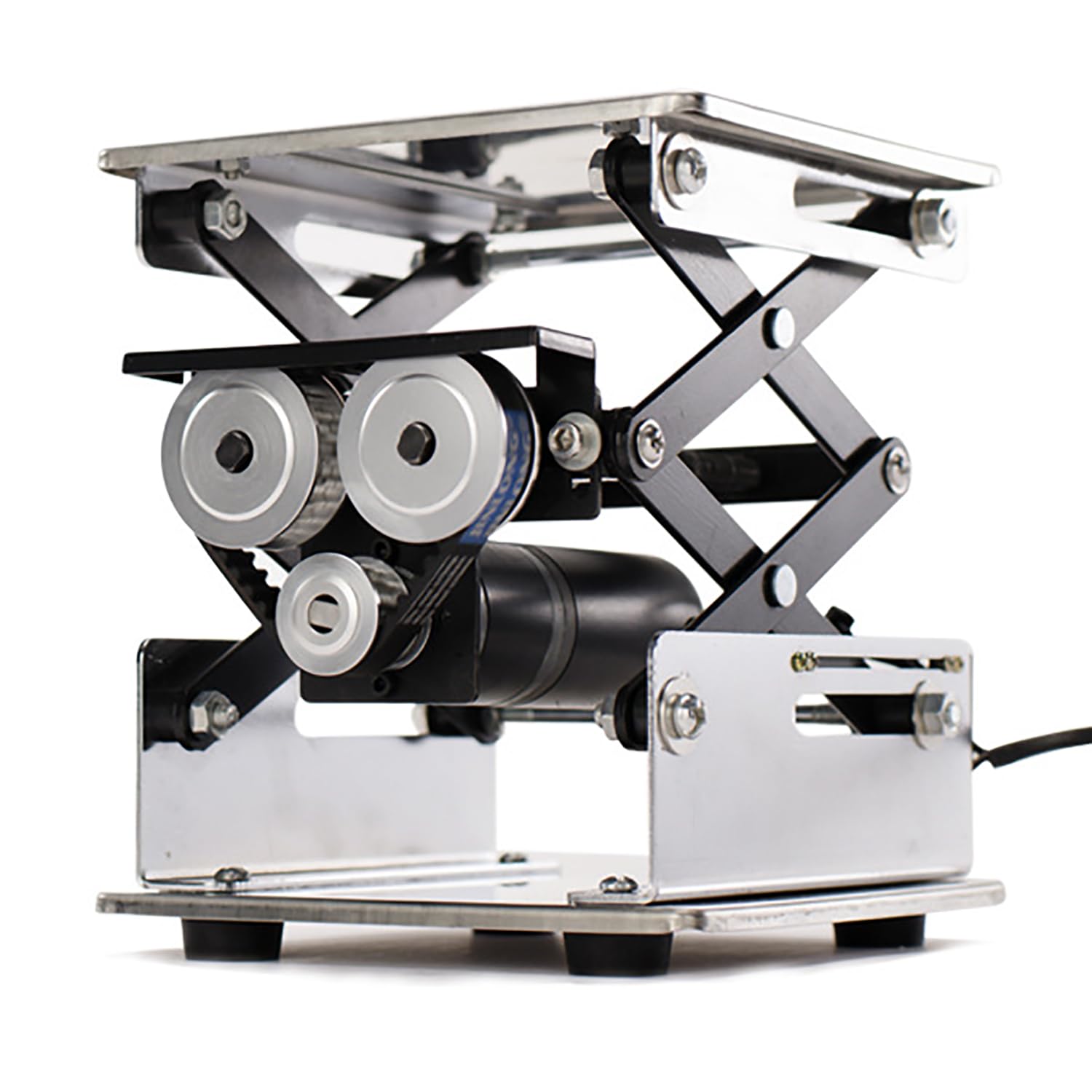 Plataforma elevadora eléctrica con mando a distancia, capacidad de carga de 10 kg, velocidad de elevación de 60 segundos, ideal para laboratorios escolares y producción, diseño compacto de 20 x 20 cm