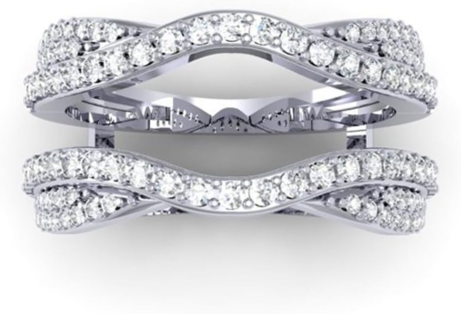 0.75 Carat (Ctw) 14K White Gold Plated Round Diamond Ladies Anniversary Wedding Band Enhancer Guard Double Ring 3/4 CT