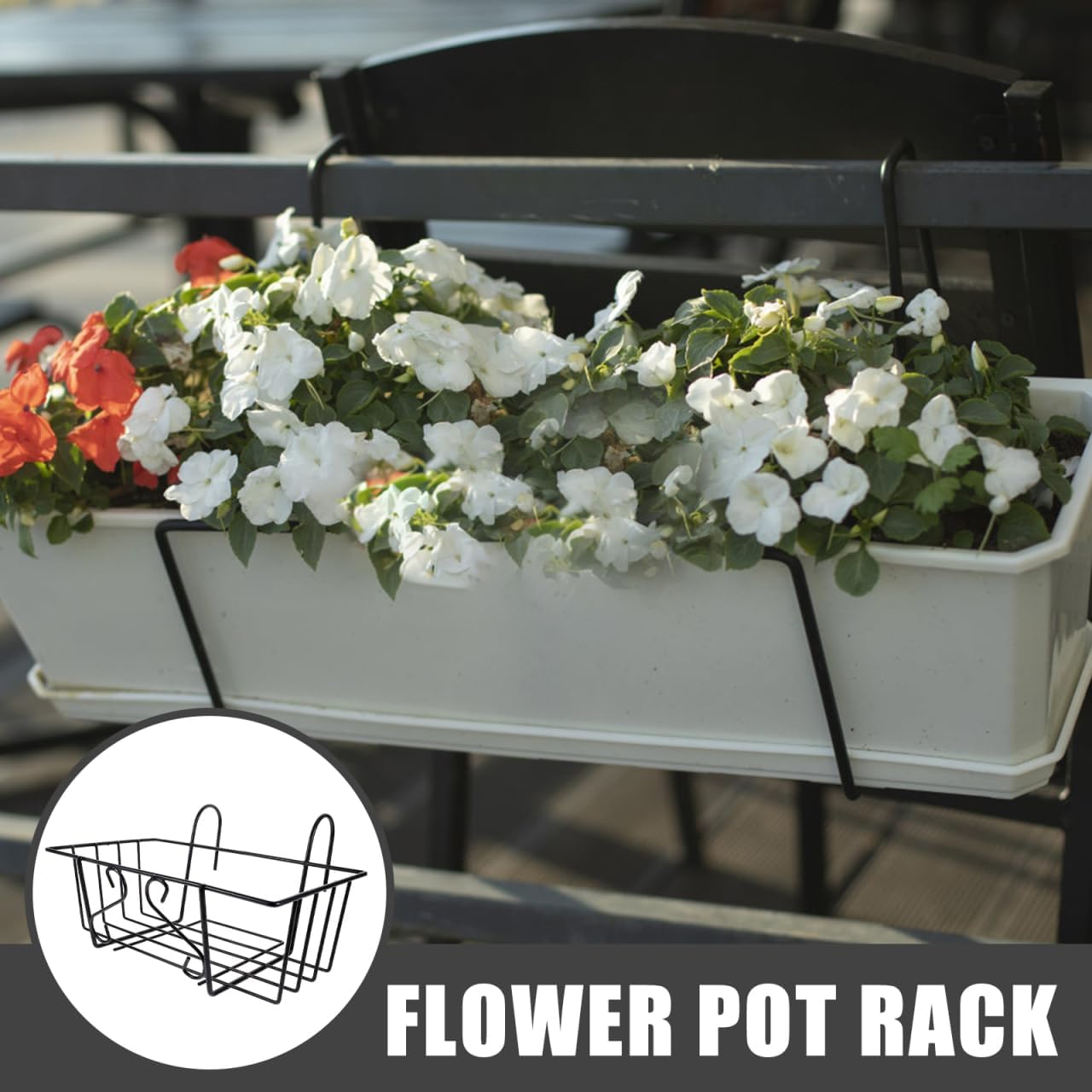 Cabilock 2Pcs Balcony Hanging Railing Planter Basket Flower Pot Holder Plant Iron Racks Fence Metal Potted Stand Mounted Rectangular Plant Baskets Shelf for Fence