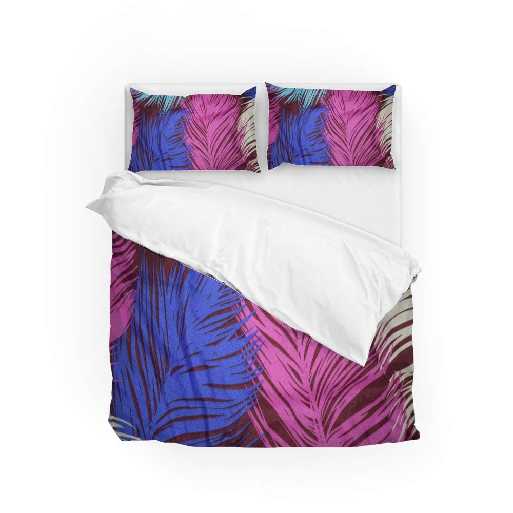 Housse de couette palmier rouge et 2 taies parure de lit complète 100% polyester