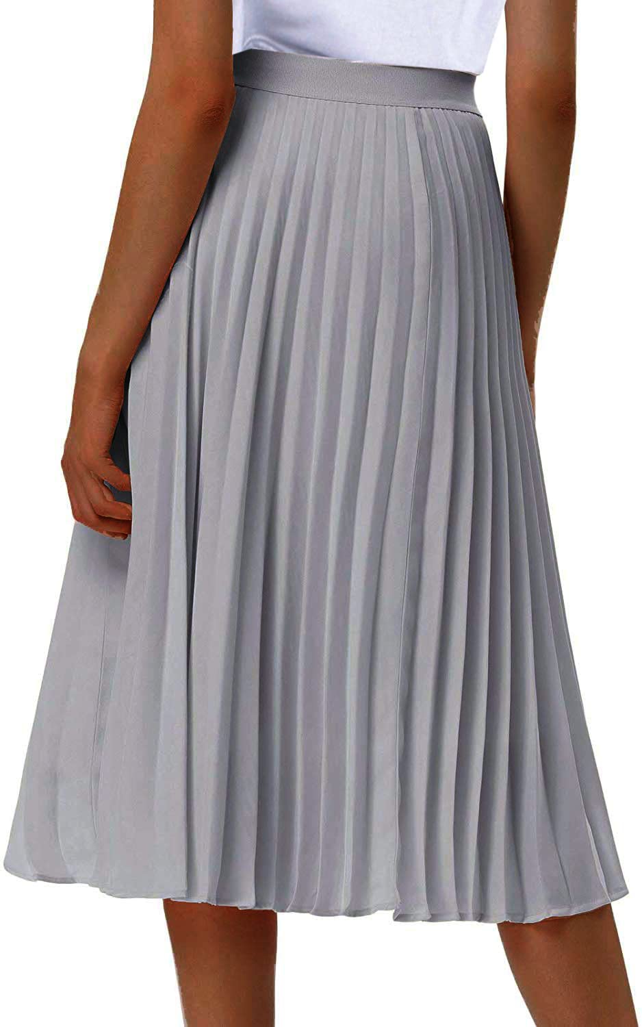 GOLDSTITCH Damen Hohe Taille Faltenrock A Linie Swing Midi Rock, blau, Klein